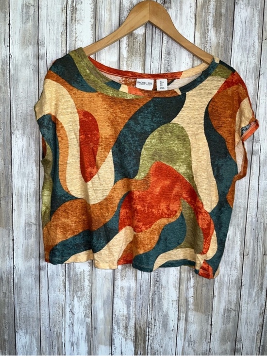 Rachel Zoe Tops - Rachel Zoe Linen Cropped Top Women Large Abstract Print Boxy Short Sleeve Blouse